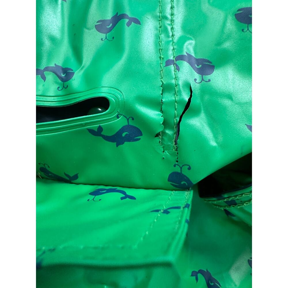 Vintage 1980s M Navy Blue Green Whales Reversible Hooded Raincoat AqueSheen - Picture 11 of 16